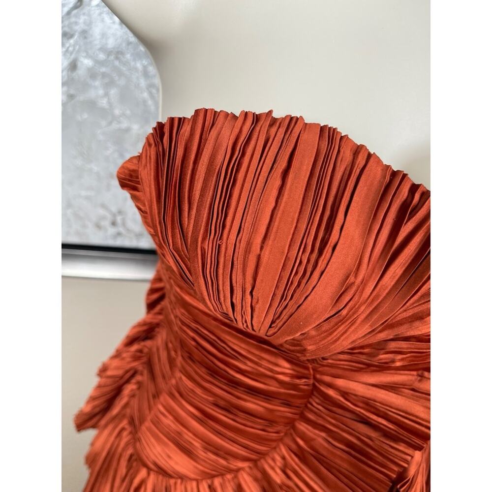 CULT GAIA Charlique Ruched Pleated Strapless Peplum Brown Mini Dress Size 2 - Picture 10 of 13